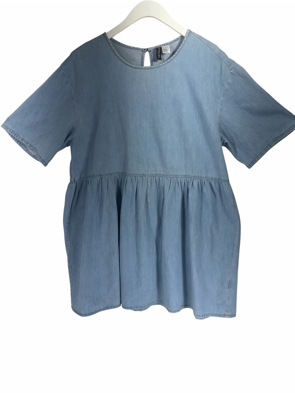 H& M women's loose 100% cotton Light Blue Denim Peplum Top size medium - Picture 3 of 8
